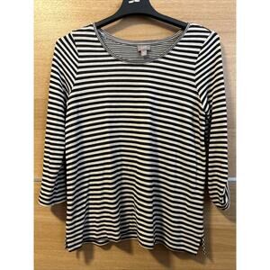 J. Jill Long Sleeve Tunic Top Black Gray Stripe Shirt snap straps Women's Size M